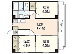 ユニテタワラ 3LDKの間取図画像