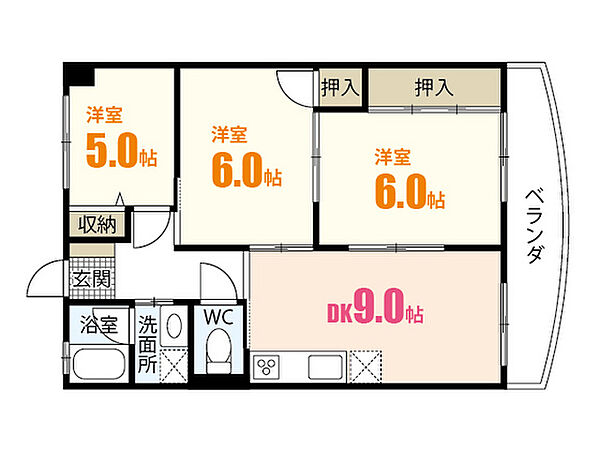 広島県広島市安佐南区川内5丁目(賃貸マンション3DK・2階・60.00㎡)の写真 その2