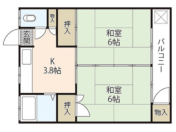 味埜アパート ｜広島県広島市西区庚午北2丁目(賃貸アパート2K・2階・33.60㎡)の写真 その2