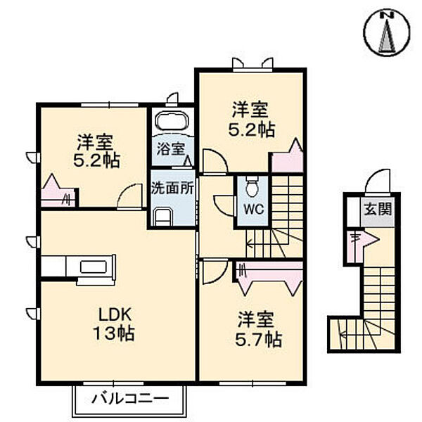 広島県広島市安佐南区東原3丁目(賃貸アパート3LDK・2階・70.43㎡)の写真 その2