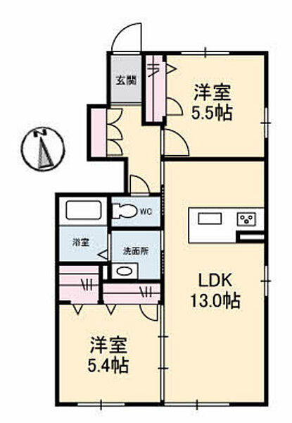 広島県安芸郡府中町宮の町3丁目(賃貸アパート2LDK・1階・54.86㎡)の写真 その2