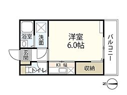 メゾンIII 2階1Kの間取り