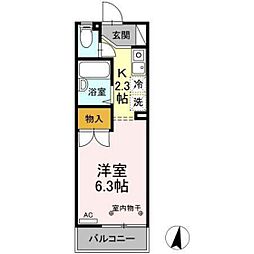 セジュール上瀬野 1階ワンルームの間取り