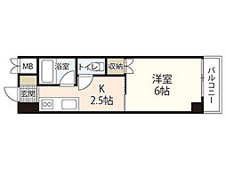 ラトゥール広島 3階1Kの間取り