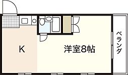 Ｍ．Ｋコーポ 2階ワンルームの間取り