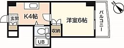 ボー・ソレイユ・オキ 6階1Kの間取り