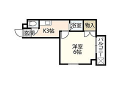 カーサ岡村 1Kの間取図画像