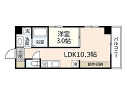 ノーブル平和大通り 3階1DKの間取り