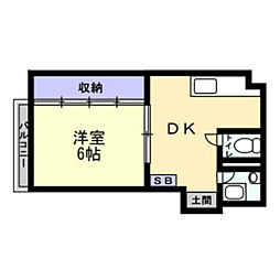 本浦コーポ福島 1DKの間取図画像
