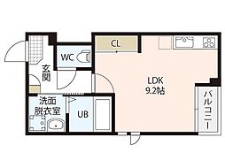 Grandtic JM-road 1階ワンルームの間取り