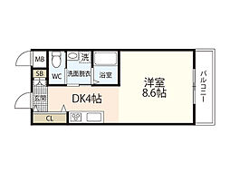 ノーブル平和大通り 1DKの間取図画像