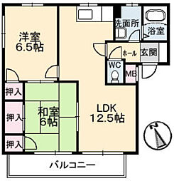 クローカス浜角壱番館 2LDKの間取図画像