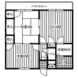 S・Y桃山 2階2DKの間取り