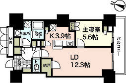 グランクロスタワー広島　アイコート 8階1LDKの間取り