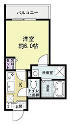 GreenHILLV 3階1Kの間取り