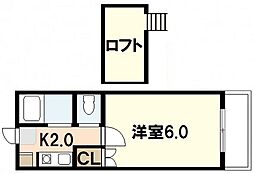 ユーハイム緑井B 1Kの間取図画像