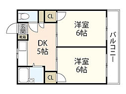 クィーンヤード長束 2DKの間取図画像