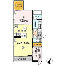 D-Axis旭 A棟 2LDKの間取図画像