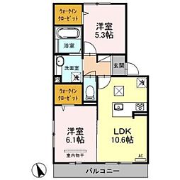 ハイムこがね 2LDKの間取図画像