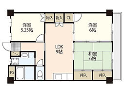杉本新町ビル 3LDKの間取図画像