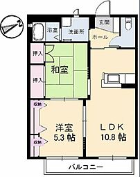 サニーハイツ岩原 2LDKの間取図画像