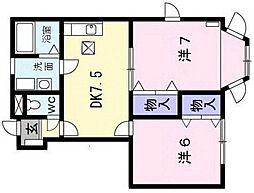 シャンブレーヌA棟 2DKの間取図画像