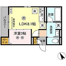 ルミエ西川口 1LDKの間取図画像
