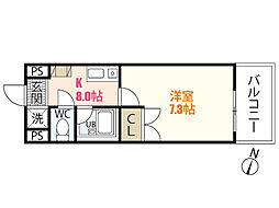 シャンテ中垣 1Kの間取図画像