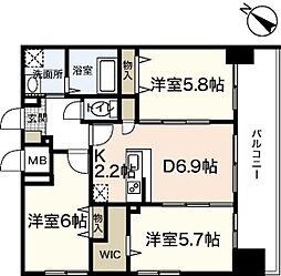 JR山陽本線 広島駅 徒歩26分の賃貸マンション 13階3DKの間取り