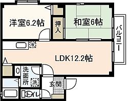 フォブール道岡 2LDKの間取図画像