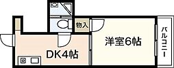 第5野地ビル 1DKの間取図画像