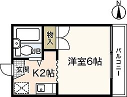 ウイング五日市 4階1Kの間取り