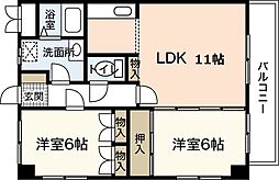 楽々園Nビル 4階2LDKの間取り
