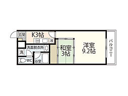 クレベール相原 2階2Kの間取り