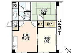 太陽ビル 2階2DKの間取り
