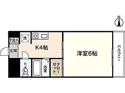 サンサンコート利保 4階1Kの間取り
