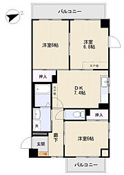ユアコート昭和町 3階3DKの間取り