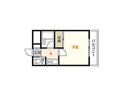 ヒルトップ平和台 1Kの間取図画像