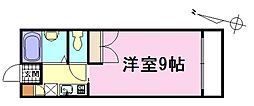 グリューネB棟 ワンルームの間取図画像