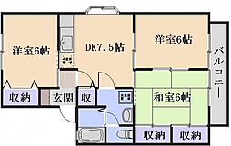メルヴェーユ吉島東C 3DKの間取図画像