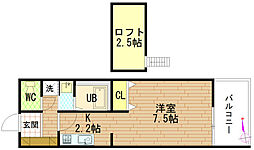 グラビスコート紙屋町 ワンルームの間取図画像