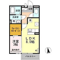 ボヌールドゥー 1LDKの間取図画像