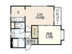 パークハイム佐方 1LDKの間取図画像