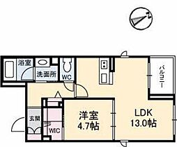 アヴェニールラディウ平和大通 1LDKの間取図画像