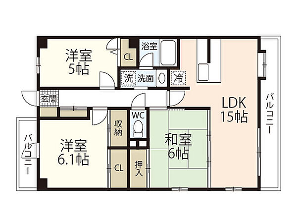 フレシールA館 ｜広島県東広島市西条町西条東(賃貸マンション3LDK・2階・69.52㎡)の写真 その2