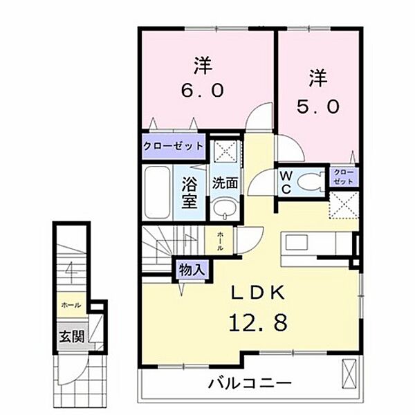 Ｎｅｗ久保Ｏ ｜広島県安芸郡府中町山田2丁目(賃貸アパート2LDK・2階・57.55㎡)の写真 その2