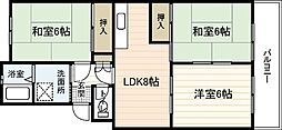 ハイネス大芝 3LDKの間取図画像