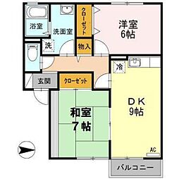 セジュール大浜 2階2DKの間取り