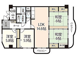 星和地所牛田コーポラスE棟 4LDKの間取図画像