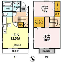 さくらプラスわん　B棟 1階2LDKの間取り